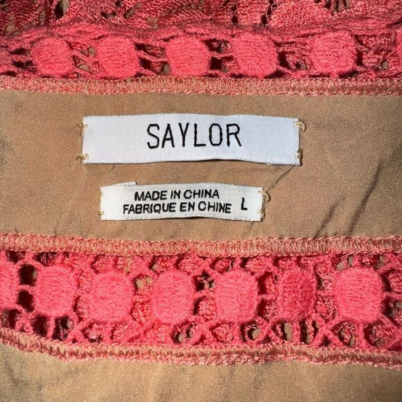 Saylor NWT Darian Crochet Lace Cutout Mini Dress Porcelain Rose Pink Size Large - Picture 9 of 12